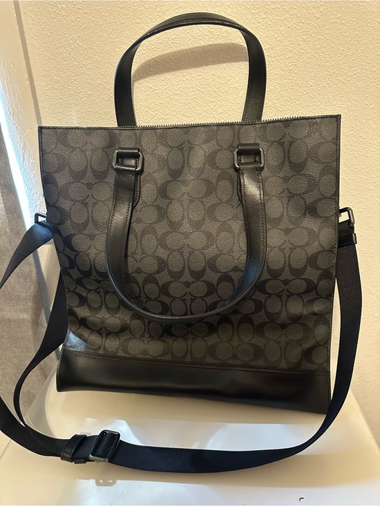 Coach Handbags - Coach Signature Canvas Tote with Leather Trim - Black/Charcoal